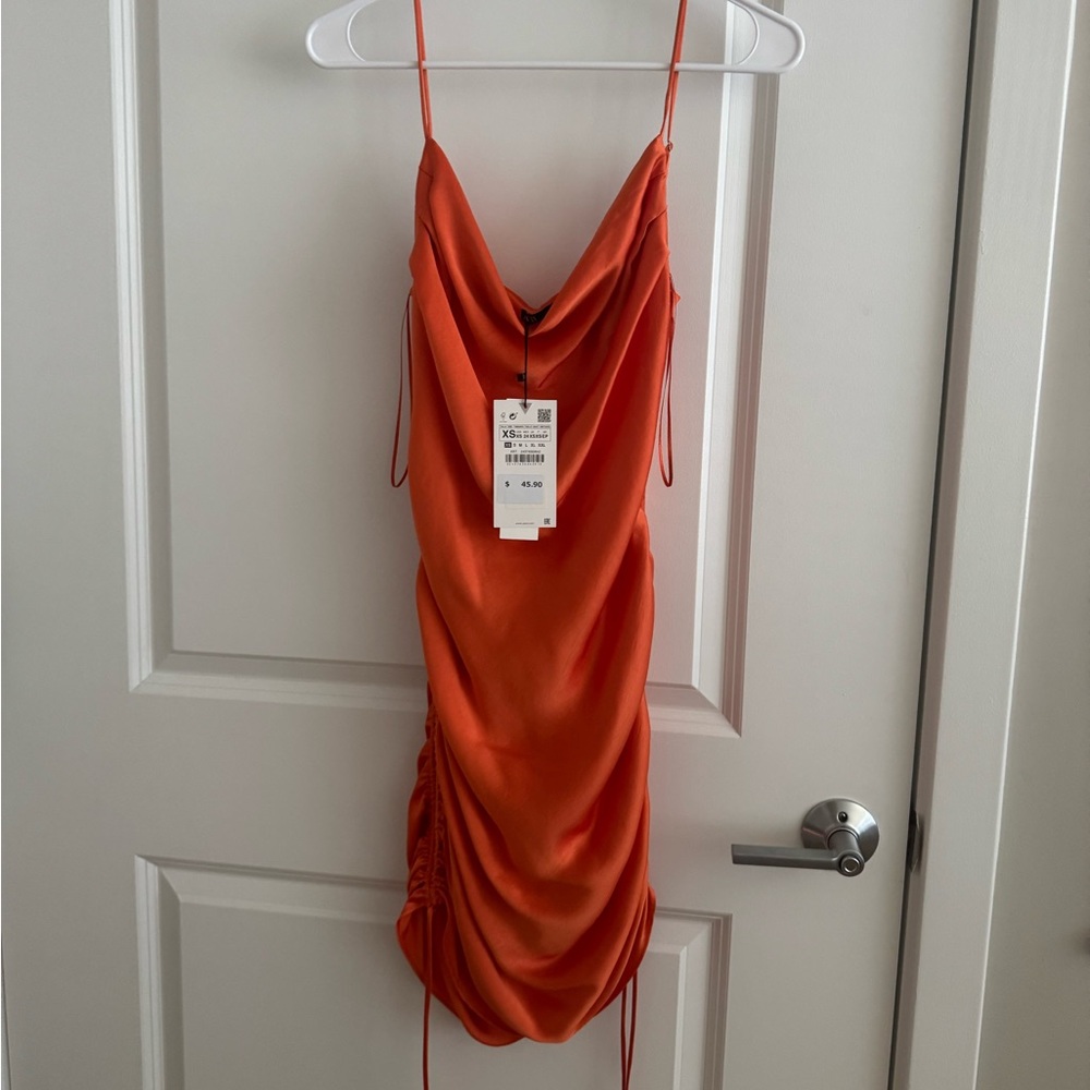 Zara Bold Orange Draped Blouse